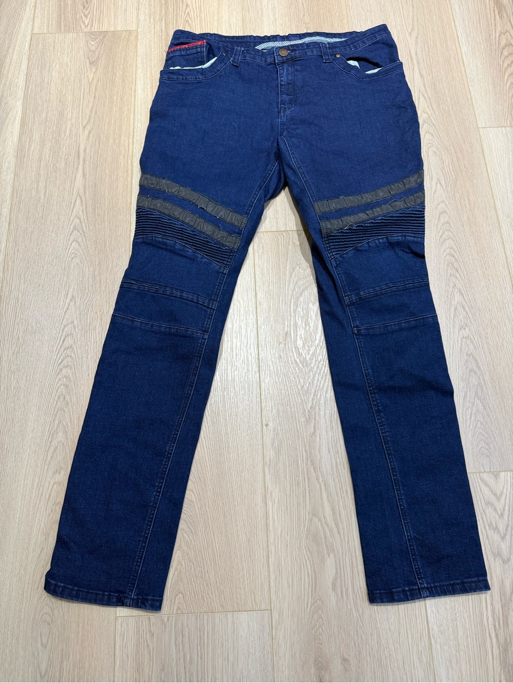Vintage Y2K Imperious Men's Dark Blue Biker Moto Jeans Men’s 36